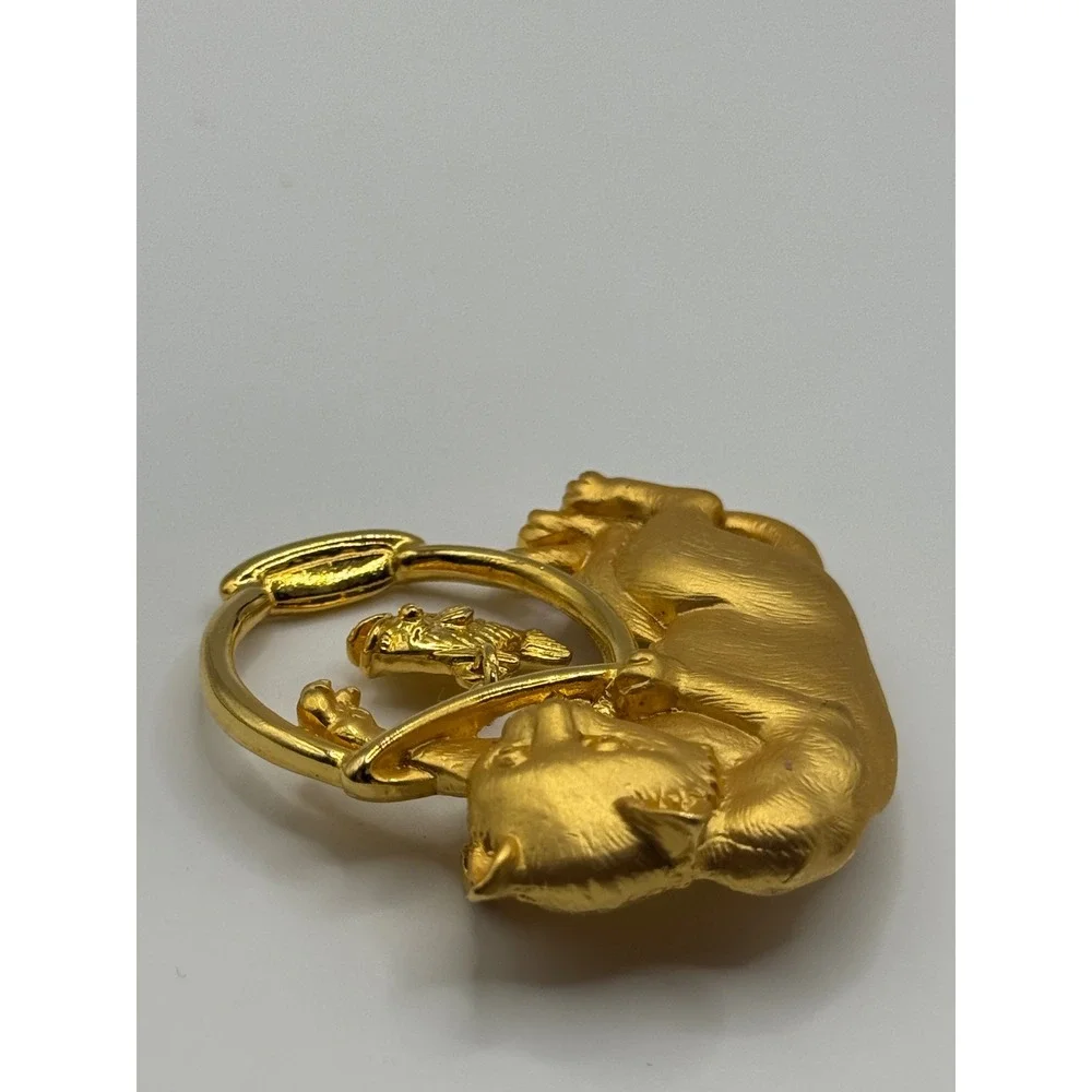 Vintage JJ Jonette Cat Fishbowl Brooch Gold Tone Pin